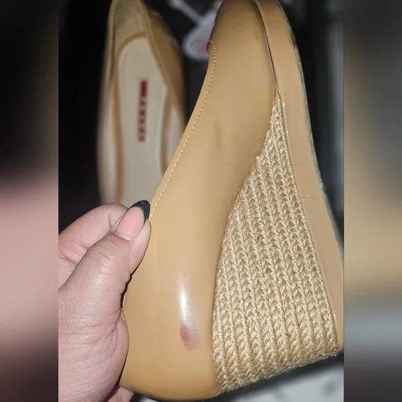 Prada Women's Nude Peep Toe Wedges - Picture 3 of 6